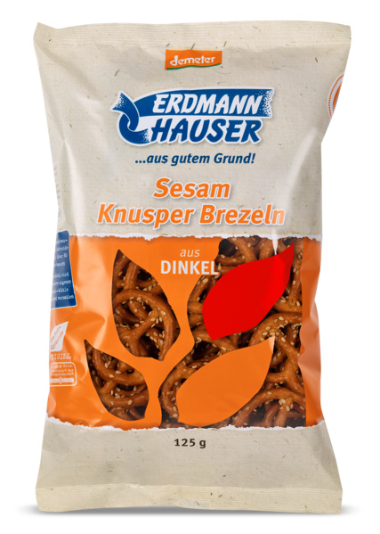 ErdmannHAUSER Getreideprodukte Dinkel Knusperbrezel mit Sesam 125 g