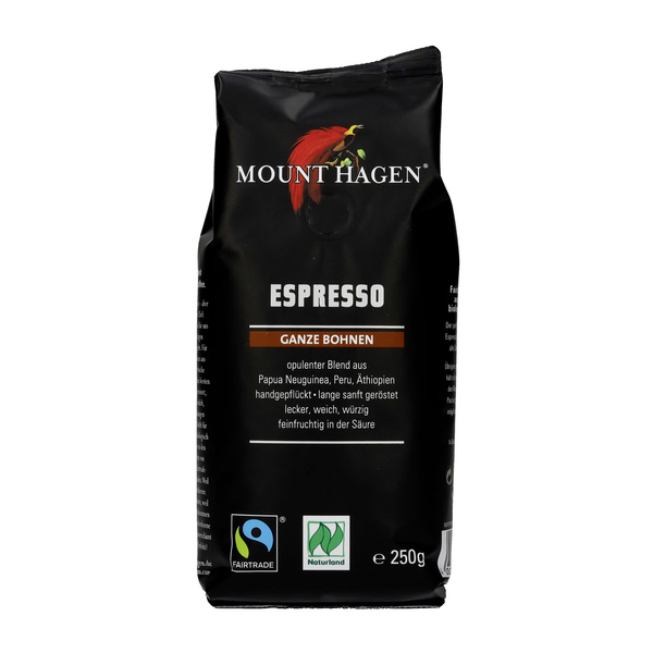 Mount Hagen Espresso ganze Bohne Softpack 250 g