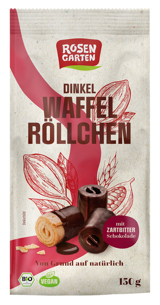 Rosengarten Dinkel-Waffelröllchen Zartbitter 150 g