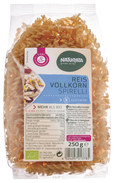 NATURATA Reis Vollkorn Spirelli glf 250 g
