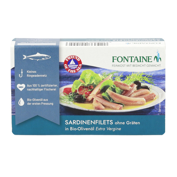Fontaine Sardinen ohne Haut u. Gräten in Bio-Olivenöl 120 g