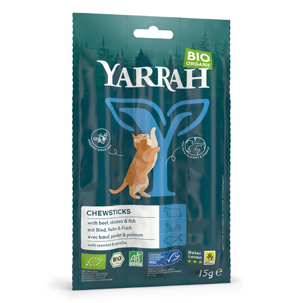 Yarrah Organic Petfood Bio Katze Snack Kaustangen mit Fisch 15 g