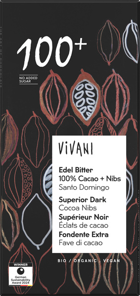 Vivani Edel Bitter 100% Cacao + Nibs 80 g