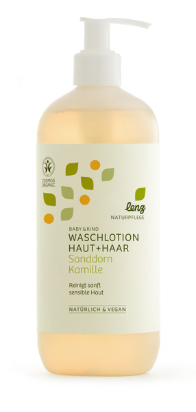 Lenz Naturpflege Baby & Kind Waschlotion Haut + Haar Sanddorn Kamille 500 ml